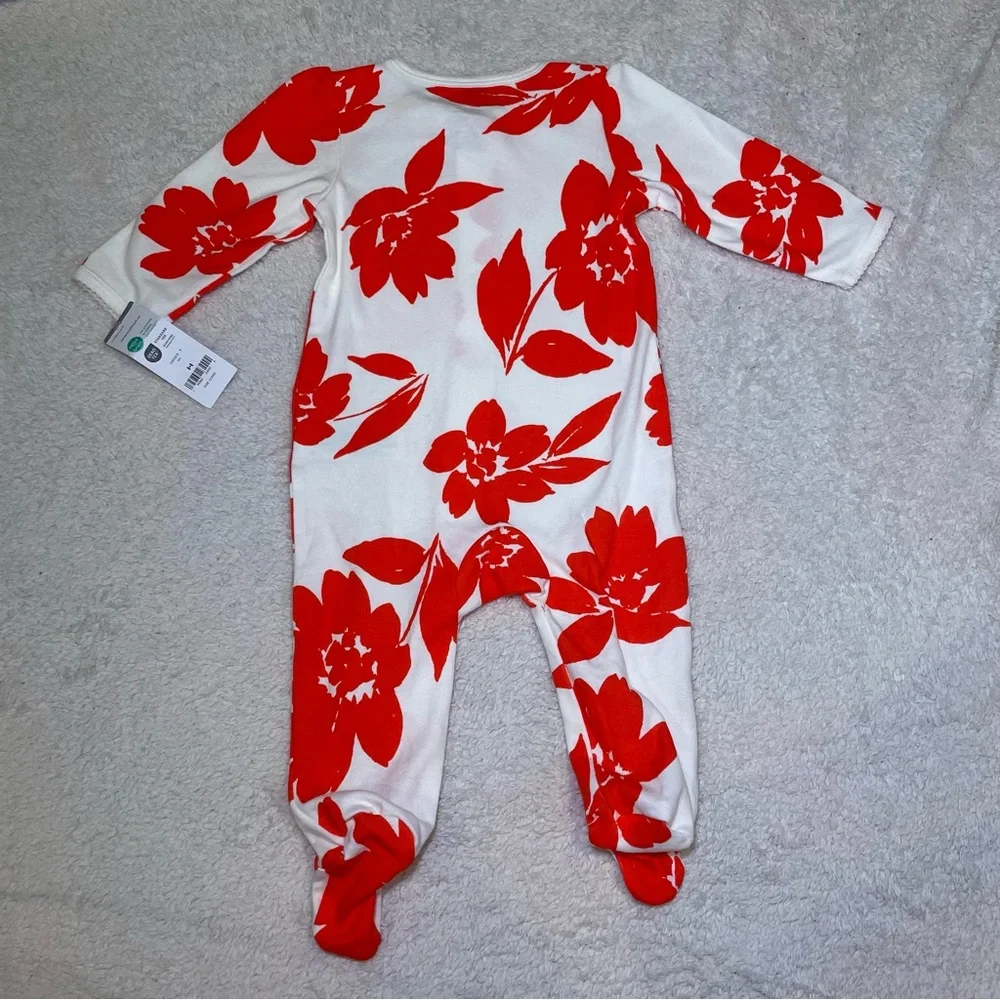 Carter's White One-Piece Footed Pajamas with Red Floral Print - Picture 5 of 7